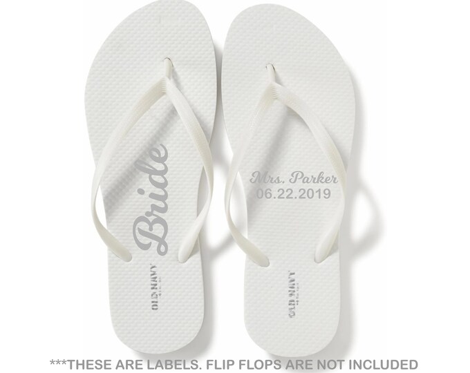 Iron on transfer Wedding Decals, Personalize your Bride Flip Flops, Custom Flip Flops labels for bride, bridesmaids and mother of the bride
