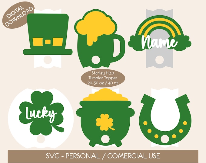 St Patrick SVG File H2.0 Version Plate SVG Lucky Clover Tumbler Topper Lid Name Tag 40oz 30oz 20oz Laser Cut File Digital Download Shamrock