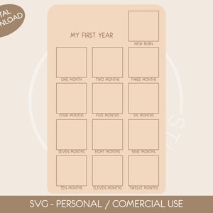 Quadro de marcos svg, arquivos de corte a laser Glowforge, arquivo de corte de exibição do primeiro ano svg, quadro do meu primeiro ano, um ano de, sinal do primeiro aniversário svg