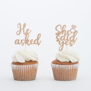 He Asked She Said Yes Cupcake Toppers, Engagement Cupcake Toppers, Engagement Party Decor. image 9