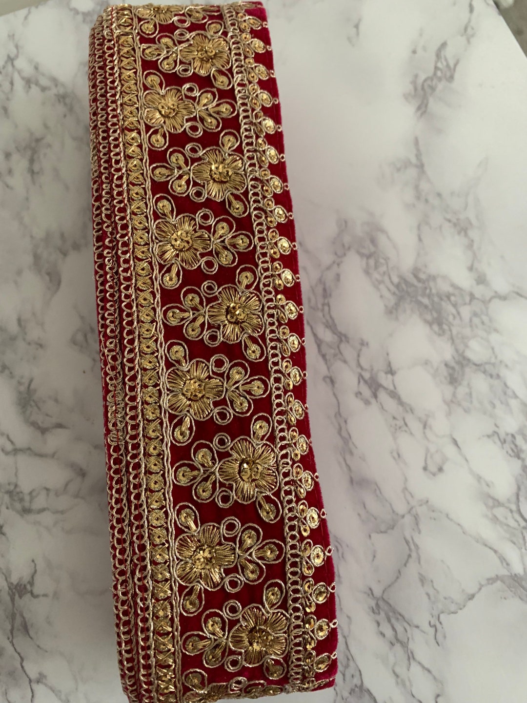 Velvet Border Trimming With Embroidery & Sequences Fuchsia Pink Etsy