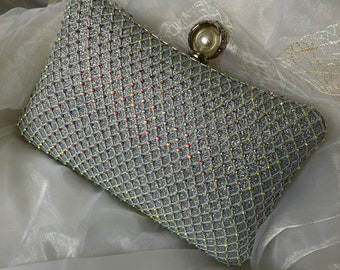 Statement Silver with multicolour toned embellishments clutch bag/purse