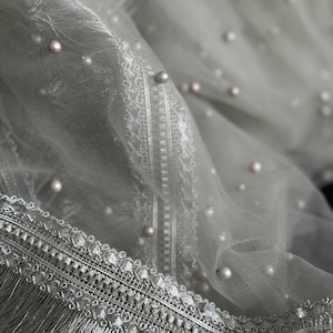 Traditional Pakistani Nikkah / Indian Net Veil / Dupatta / Wedding Veil - Grey/silver