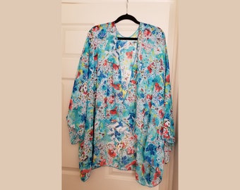 Kimono - Blue Flower Chiffon - Petite