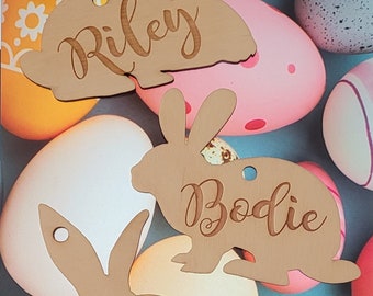 Easter Basket Name Tag Custom Name Tag Bunny Name Tag Custom Engraved Wood Tag Wooden Name Tag Custom Wood Tag Kids Spring