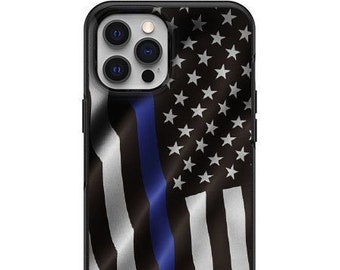 Waiving Blue Lives Matter Flag stripe print for Apple Iphone & Samsung Phone Shockproof Case Cover