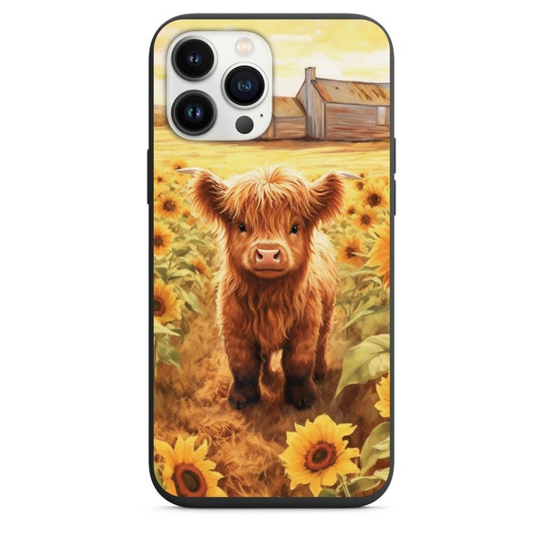 Cute Highland Cow In A Sunflower Field for Apple Iphone & Samsung Phone Shockproof Case Cover