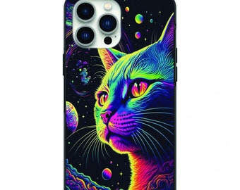 Colorful Cosmic Cat Phone Case for iPhone 7 8 X XS XR SE 11 12 13 14 Pro Max Mini Note s10 s10plus s20 s21 20plus