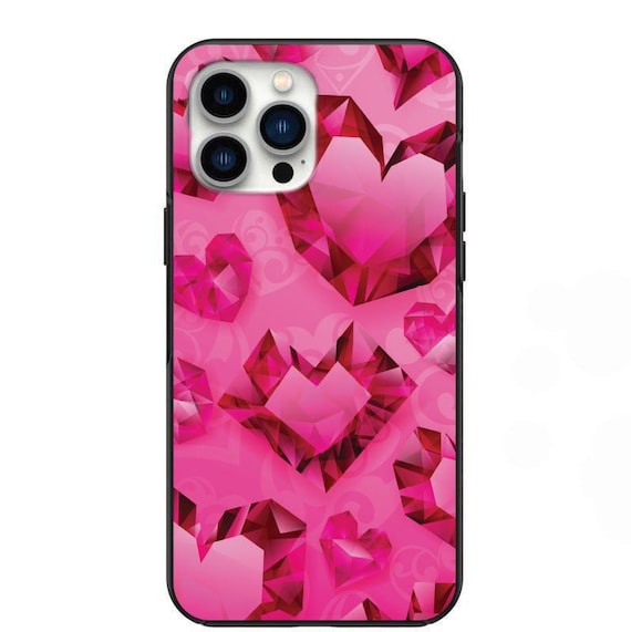 Valentines Day Pink Diamond Hearts Case for iPhone X XS XR SE 11 12 13  14 Pro Max Mini Note s10 s10plus s20 s21 20plus