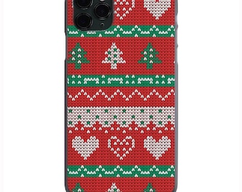Funda para iPhone con estampado de suéter navideño rojo de punto para iPhone 7, 8, X, XS, XR, SE, 11, 12, 13, 14 Pro Max, Mini, Note 10, 20, s10, s10s, s20, s21, 20 Plus Ultra