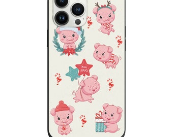 Funda a prueba de golpes con diseño de cerditos navideños listos para las fiestas para Apple Iphone y Samsung Phone