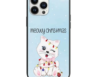 Funda para teléfono con luces navideñas de gato Meowy Christmas para iPhone 7, 8, X, XS, XR, SE, 11, 12, 13, 14 Pro Max, Mini, Note s10, s10plus, s20, s21, 20plus