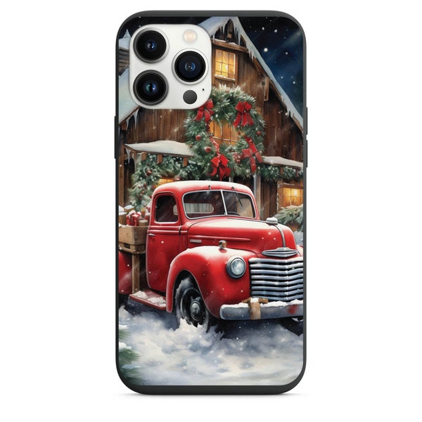 Christmas Red Truck In The Snow Design for Apple Iphone & Samsung Phone Shockproof Case Cover