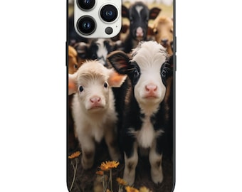 Miradas cautivadoras: Linda funda para teléfono con vacas bebé para Apple Iphone y Samsung Funda a prueba de golpes