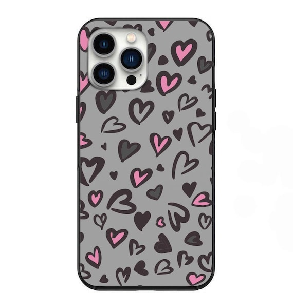 Valentines Day Pink And Grey Heart Pattern Case for iPhone 7 8 X XS XR SE  11 12 13 14 Pro Max Mini Note s10 s10plus s20 s21 20plus