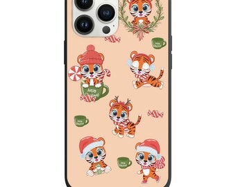 Diseño navideño de tigres bebés juguetones para Apple Iphone y Samsung Phone Funda a prueba de golpes