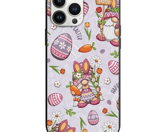 Lindo diseño morado de gnomo de Pascua para iPhone 7, 8, X, XS, XR, SE, 11, 12, 13, 14, 15 Pro Max, Mini Note s10, s10plus, s20, s21, 20plus