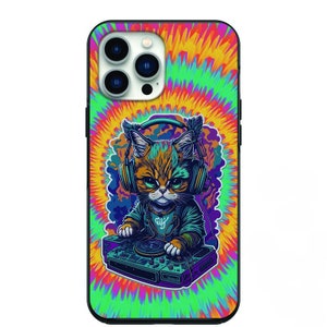 Colorful cat dj Phone Case for iPhone 7 8 X XS XR SE 11 12 13 14 Pro Max Mini Note s10 s10plus s20 s21 20plus