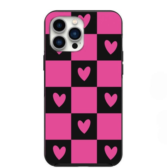 Valentines Day Pink and Black Checkered Hearts Case for iPhone