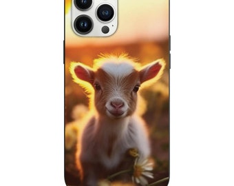 Cabra bebé adorable en un campo de margaritas compatible con Apple iPhone