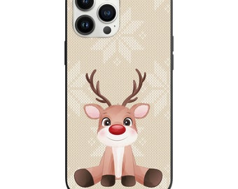 Funda a prueba de golpes para teléfono Apple iPhone y Samsung con diseño de reno de nariz roja más lindo sobre suéter