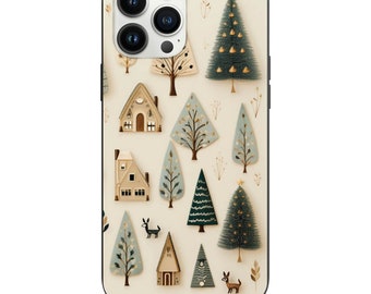 Lindo diseño de árboles de Navidad y casas para Apple Iphone y Samsung Phone Funda a prueba de golpes