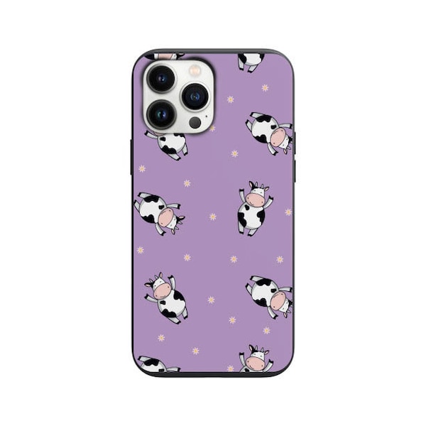 Cute Cows and Small Daisies Purple Design print for Apple Iphone & Samsung Phone Shockproof Case Cover