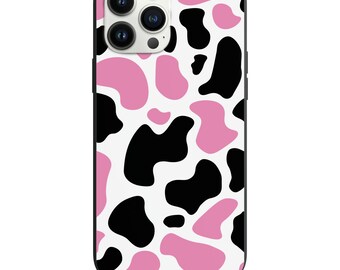 Lindo diseño de estampado de vaca rosa y negro para Apple Iphone y Samsung Phone Funda a prueba de golpes