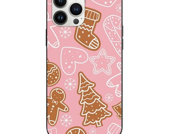 Diseño de galletas navideñas rosas y galletas de jengibre para Apple Iphone y Samsung Funda a prueba de golpes