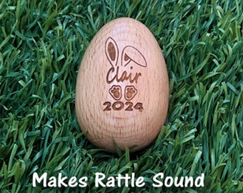 Bonitas orejas de conejito de Pascua, huevo de madera personalizado, juguete musical para niños, regalo de Pascua sin chocolate, huevo de madera, huevo de Pascua.