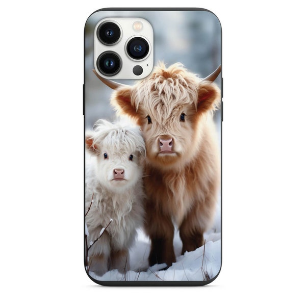 Cute Baby Highland Cows In The Snow for Apple Iphone & Samsung Phone Shockproof Case Cover