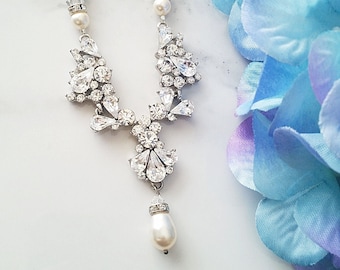 Boho Bridal Necklace, Antique Bridal Necklace, Swarovski Pearl, Matching Jewelry Set, Bridesmaid Gift, N011