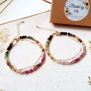 Watermelon Tourmaline Bracelet for Women, 14k Gold Filled Bracelet Natural Gemstone Bracelet Thank You 145005