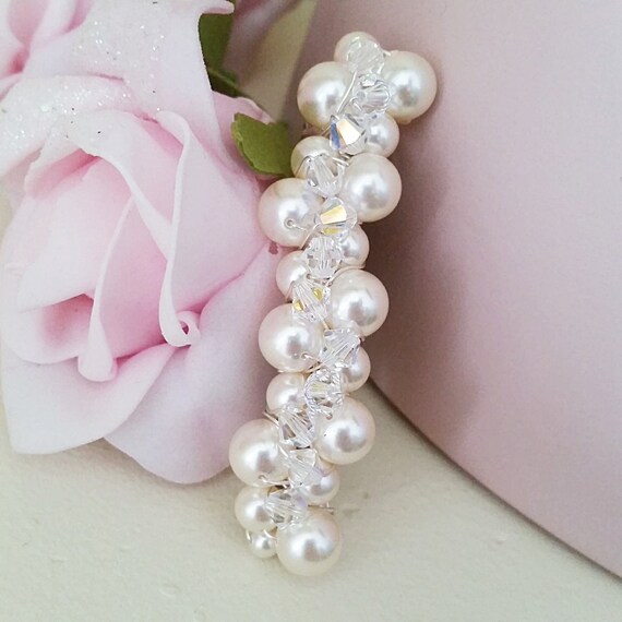 スワロフスキークリスタルパールヘアバレッタ - フラワーガールギフト