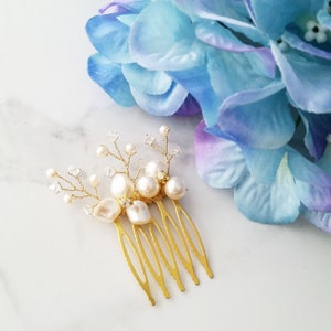 Peigne nuptial en or, peigne à cheveux en grappe de perles, cristal Swarovski en or, accessoire de mariée, cadeau de fleur, demoiselle d’honneur, HS059