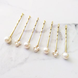 7 Gold Bobby Pins, Gold Pearl Hair Pins, Bridal Hair, Wedding Hair Pins, Gold Bobby Pins, Bridesmaid Gifts HS218