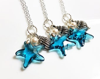 Starfish Necklace, Beach Wedding, Something Blue Necklace, Swarovski Necklace, Sterling Silver Necklace, Bridesmaid Gift, N005