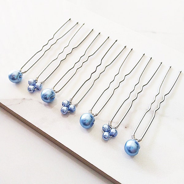 Seven Something Blue Beach Theme Wedding Hair Pins - Bridal Hair Pins - Light Hair Accessory - Gift Under 25 - HS165