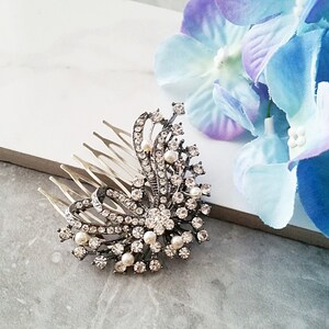Flower Hair Comb, Swarovski Pearl Hair Comb, Bridesmaid Hair Comb, Bridal Hair Jewelry, Ribbon Hair Comb, HS080