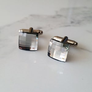 Understated Cuff Links, Diamond Cuff Link, Black Diamond Swarovski Crystal Cuff Links, Prom Gift, Groom Wedding, Hard to Please Men