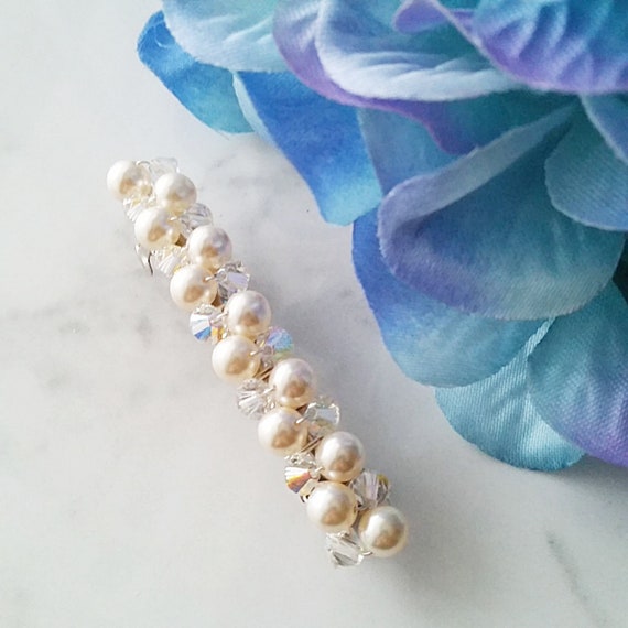 Pearl Hair Barrette, Swarovski Crystal Hair Barrette, Bridal 