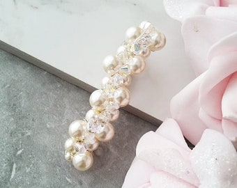 Swarovski Crystal Pearl Hair Barrette - Flower Girl Gift - Long Hair Wedding - Flower Bouquet - Theme Color - Bridesmaid Gift - HS162