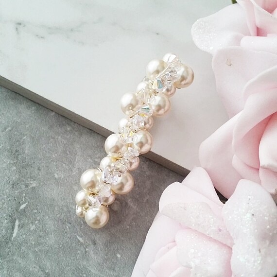 Swarovski パールクリスタルバレッタ スワロフスキークリスタルパールヘアバレッタ - フラワーガールギフト