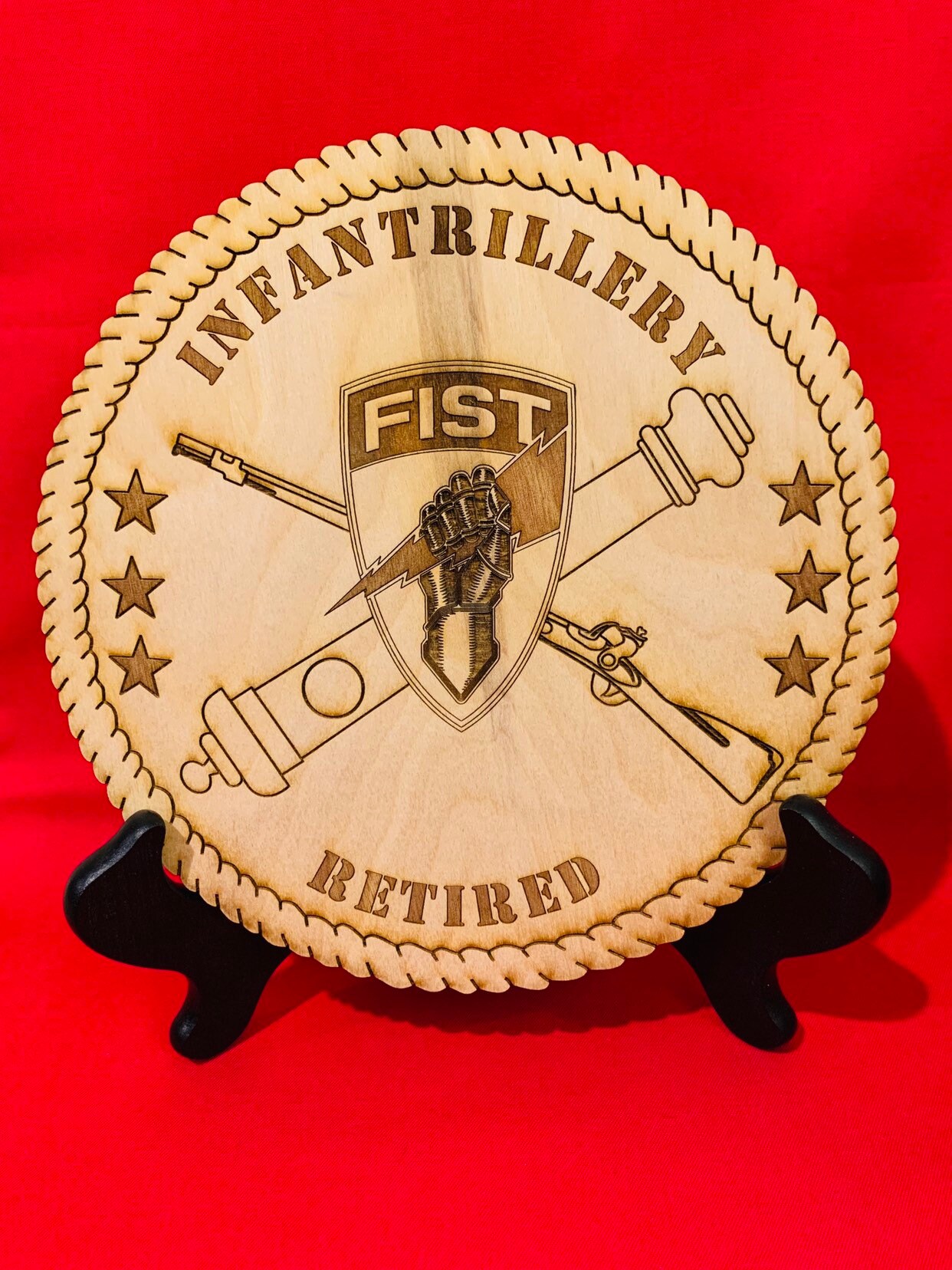 Army FIST Laser Wood Emblem, 5.75 inches, Retired Gift, Army Infantry