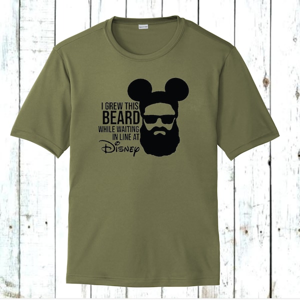 I Grew This Beard Waiting Dri Fit Shirt - Disney Dad Tee  - 100% Polyester Wicking Performance Shirt - Magic Kingdom - Disney Mens Tshirt