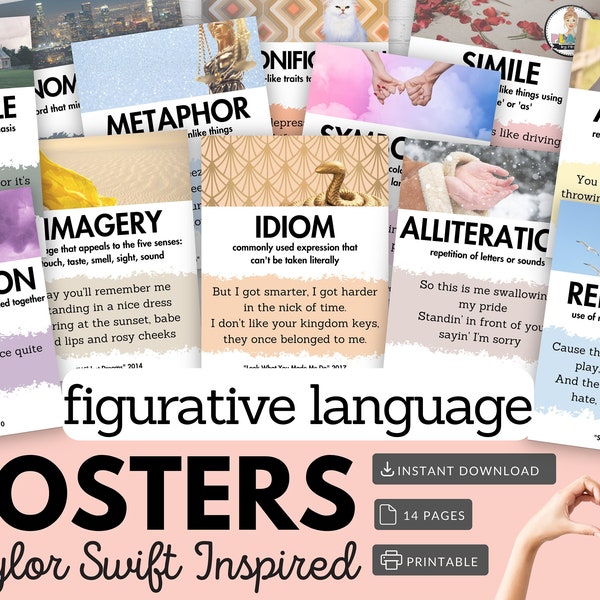 Taylor Swift-Inspired Figurative Language Classroom Posters | High School English Decor | Printable | Swiftie Class Style