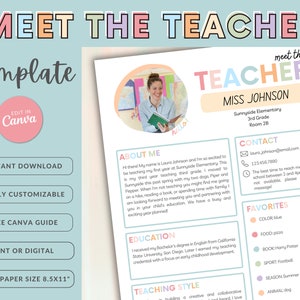 Editable Meet the Teacher Form: Rainbow Pastel Canva Template for Elementary School Teachers - Fun & Creative Design - Back to School