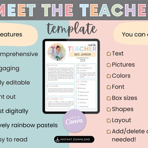 Editable Meet the Teacher Form: Rainbow Pastel Canva Template for ...