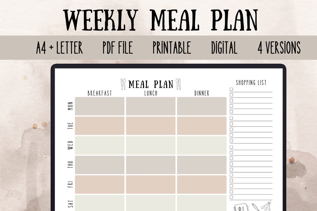 Weekly Meal Planner + Grocery List | Printable and Digital | Download ...