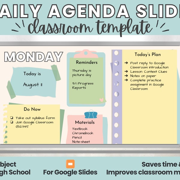 Daily Agenda Slides | Classroom Template | Google Slides | Middle School | High School | Daily Class Slides